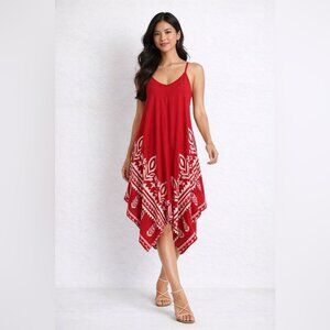 Bohemian Red Sleeveless Midi Dress One Size Tribal Print Flowy Summer Vacation